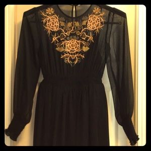 Zara Basic Embroidered Dress with Chiffon Sleeves